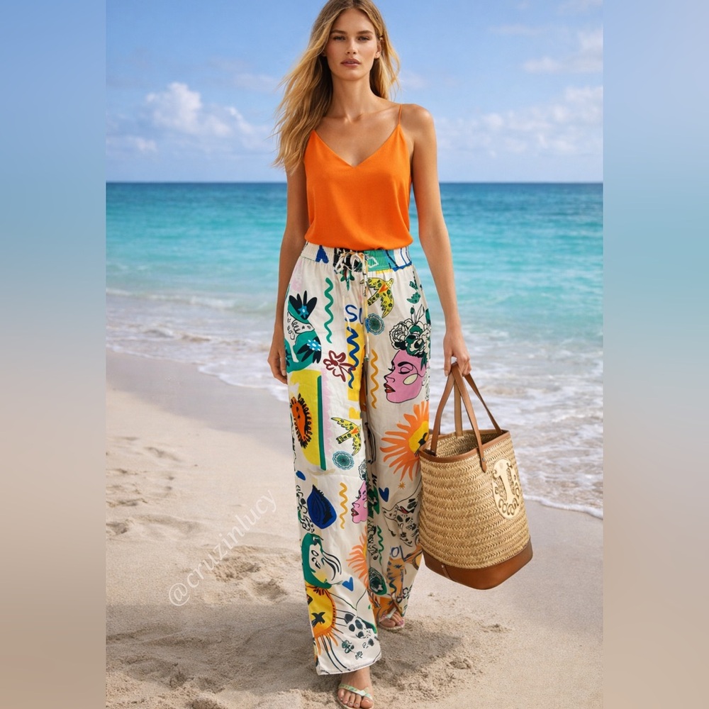 Joie Silky Printed Wide Leg Pants w/pockets